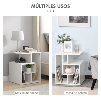 White Side Table with Storage Shelves for Living Room Bedroom 45x40x55 cm
