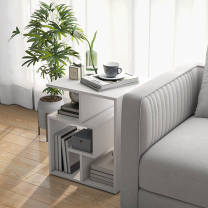 White Side Table with Storage Shelves for Living Room Bedroom 45x40x55 cm