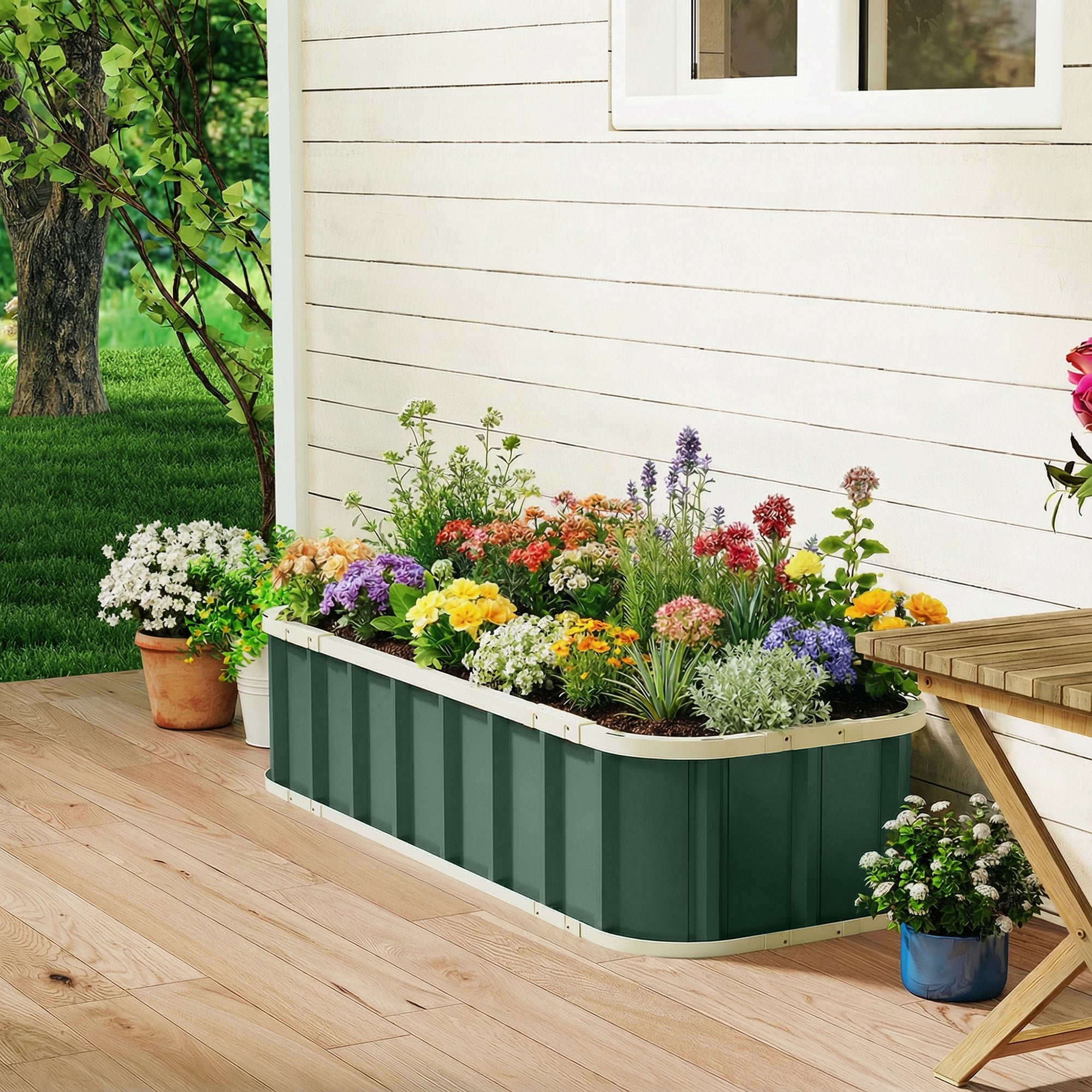 Steel Raised Garden Bed Planter with Click-Lock, Folded Edge — 136 x 52 x 31 cm (53.5 x 20.5 x 12.2 in) — Light Green