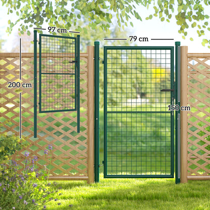 Garden Gate Steel 97 x 200 cm Garden Gate with Lock, Keys, and Handle, Arrow Decoration, Outdoor Patio Gate, Green