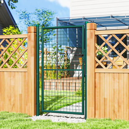 Garden Gate Steel 97 x 200 cm Garden Gate with Lock, Keys, and Handle, Arrow Decoration, Outdoor Patio Gate, Green