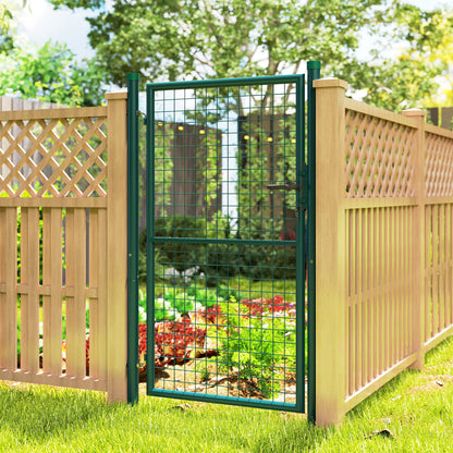 Garden Gate Steel 97 x 200 cm Garden Gate with Lock, Keys, and Handle, Arrow Decoration, Outdoor Patio Gate, Green