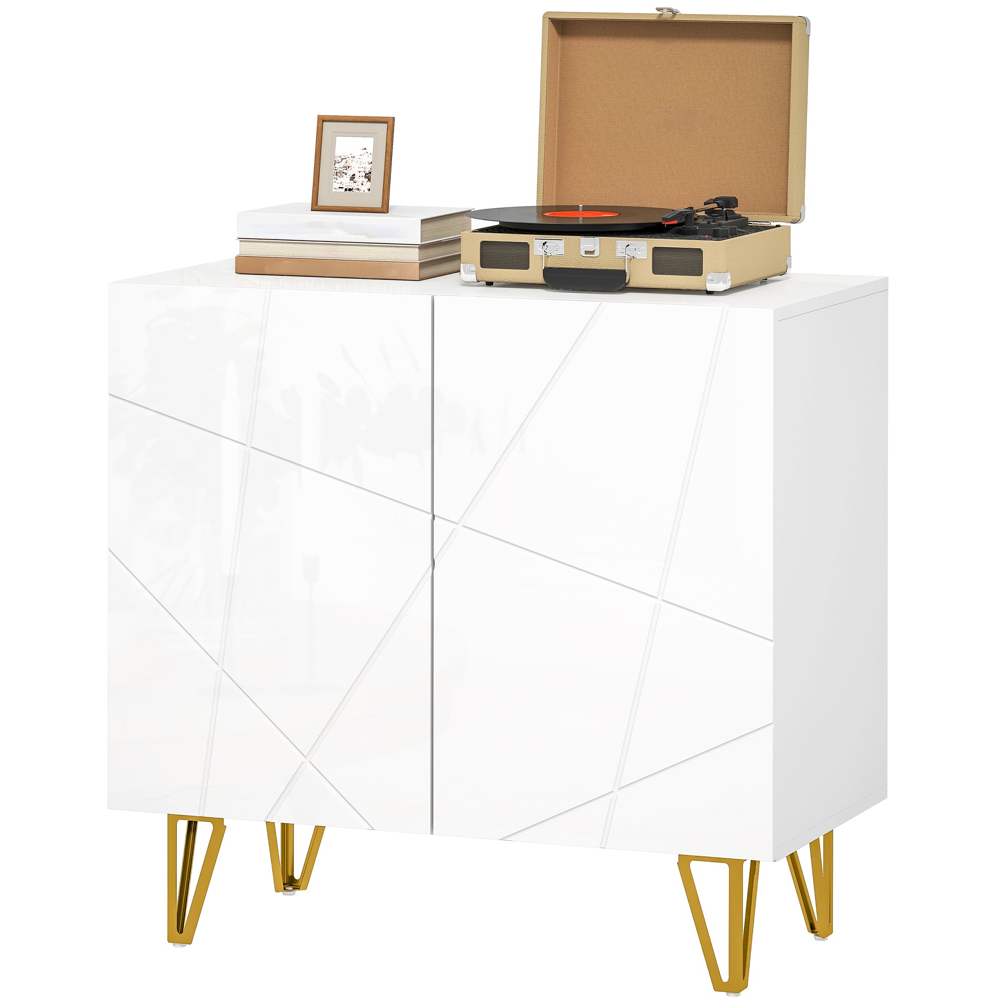 Living Room Buffet Sideboard with 2 Doors and Adjustable Shelves Storage Cabinet for Kitchen Entryway 80x40x75 cm Glossy White