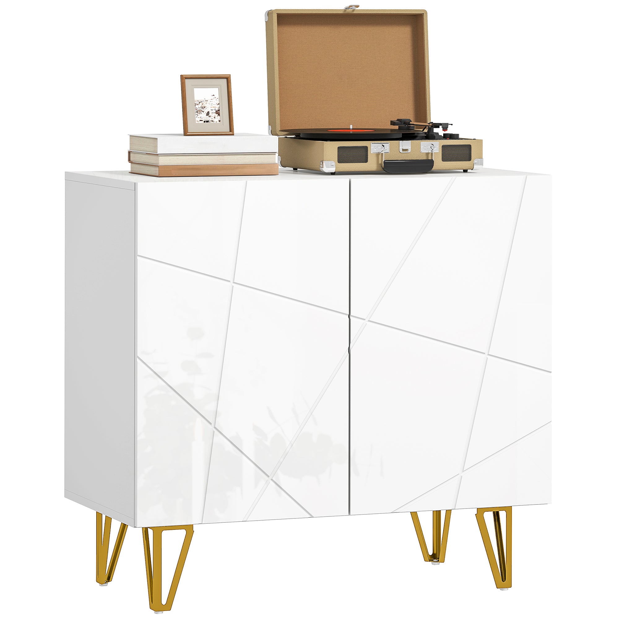 Living Room Buffet Sideboard with 2 Doors and Adjustable Shelves Storage Cabinet for Kitchen Entryway 80x40x75 cm Glossy White