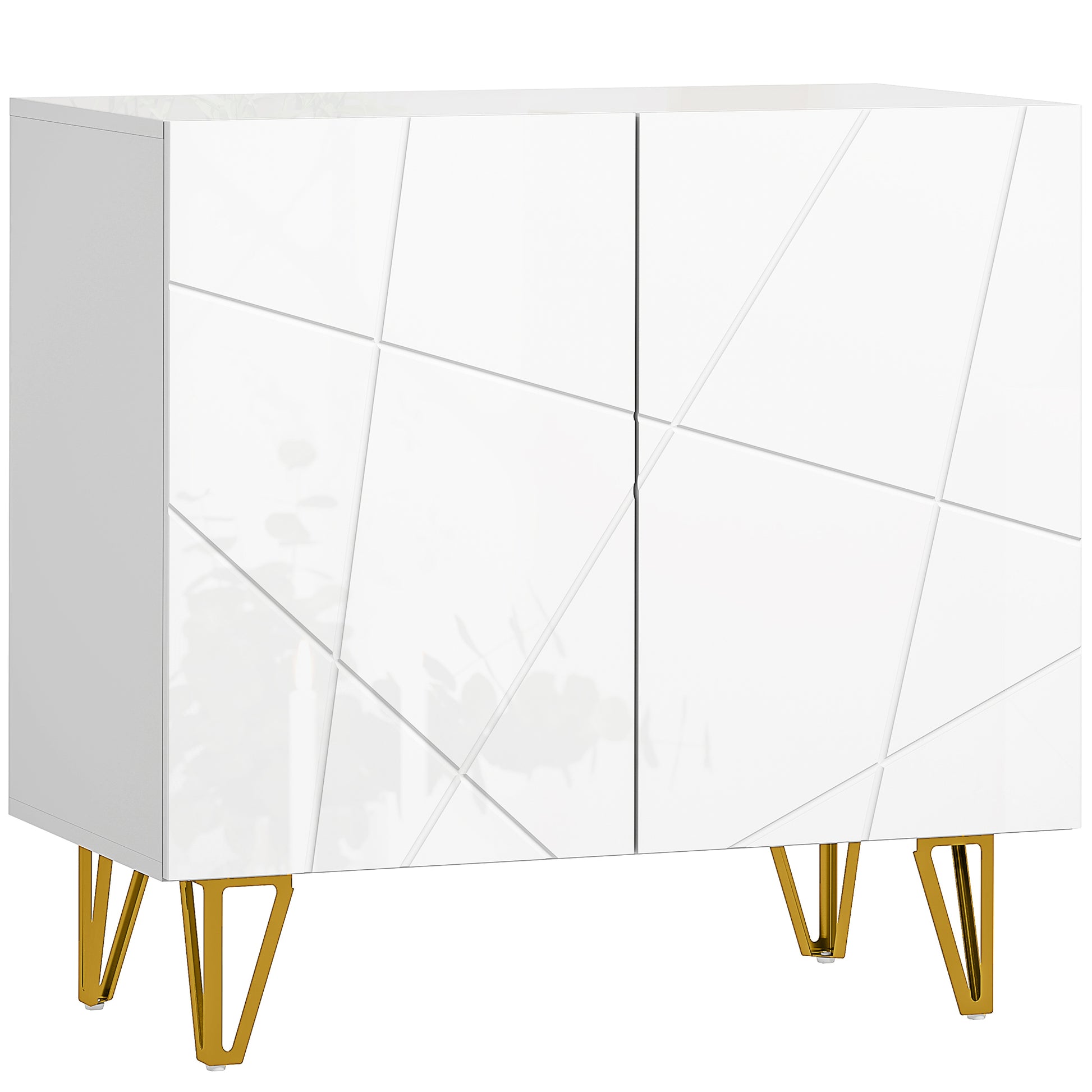 Living Room Buffet Sideboard with 2 Doors and Adjustable Shelves Storage Cabinet for Kitchen Entryway 80x40x75 cm Glossy White
