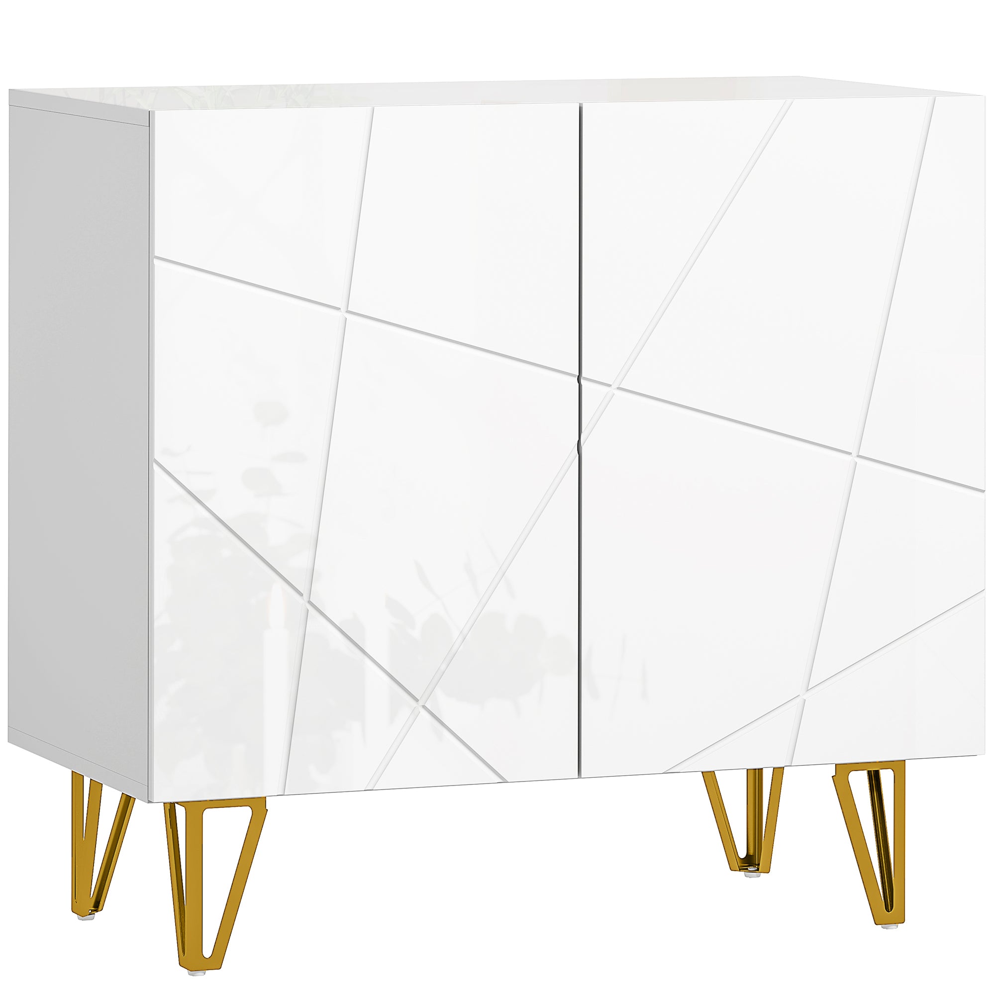 Living Room Buffet Sideboard with 2 Doors and Adjustable Shelves Storage Cabinet for Kitchen Entryway 80x40x75 cm Glossy White