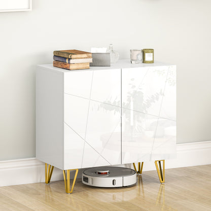 Living Room Buffet Sideboard with 2 Doors and Adjustable Shelves Storage Cabinet for Kitchen Entryway 80x40x75 cm Glossy White