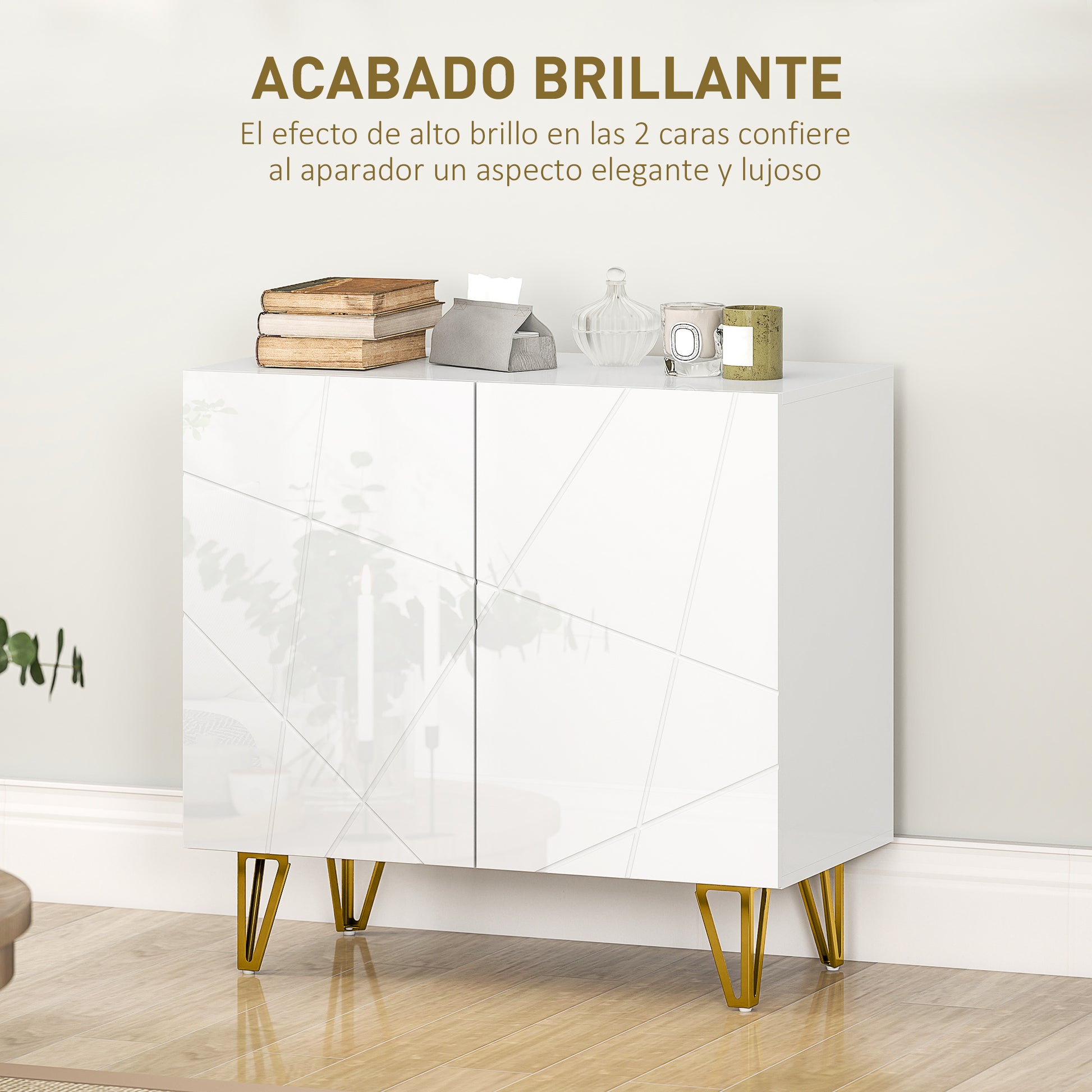 Living Room Buffet Sideboard with 2 Doors and Adjustable Shelves Storage Cabinet for Kitchen Entryway 80x40x75 cm Glossy White