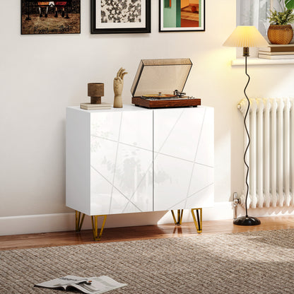 Living Room Buffet Sideboard with 2 Doors and Adjustable Shelves Storage Cabinet for Kitchen Entryway 80x40x75 cm Glossy White