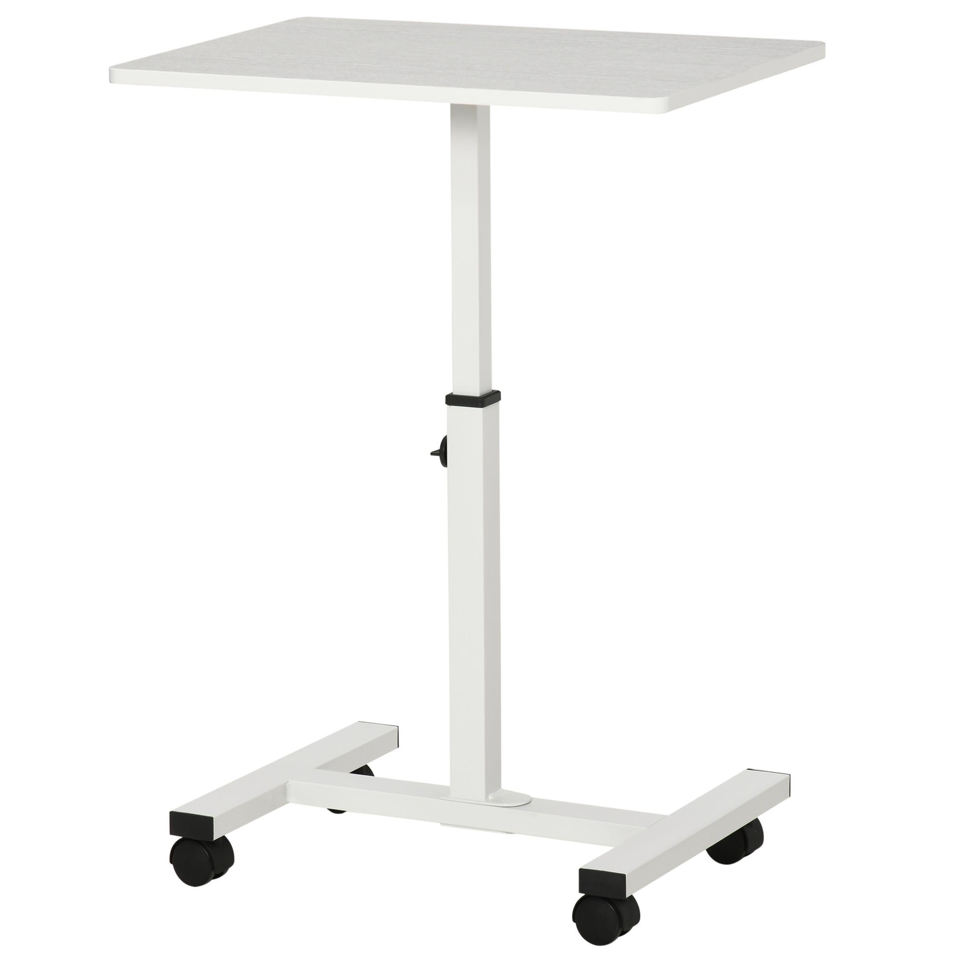 Rolling Side Table with Adjustable Height for Sofa Bed with Metal Frame and Brakes for Bedroom Living Room 60x40x52.5-84 cm White