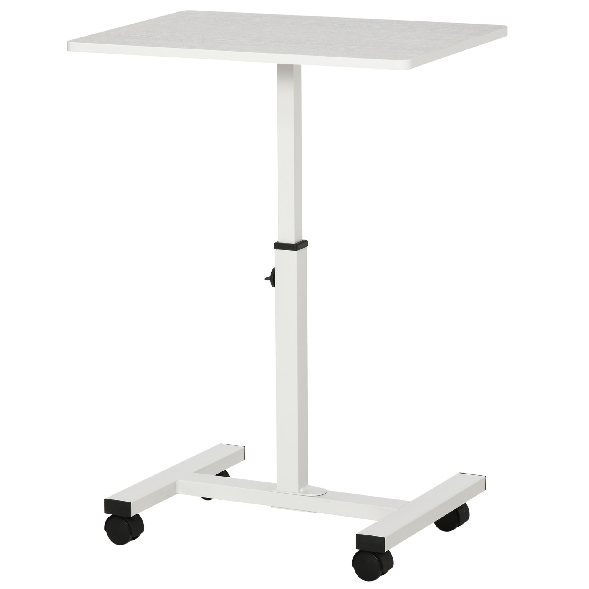 Rolling Side Table with Adjustable Height for Sofa Bed with Metal Frame and Brakes for Bedroom Living Room 60x40x52.5-84 cm White