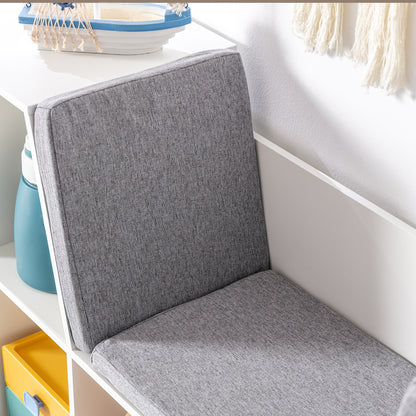 Children's Shelf Bookshelf with Seat Bench Children's Bench with 6 Compartments Seat Box with 3 Cushions Toy Chest from 3 Years White+Gray 103 x 30 x 62 cm