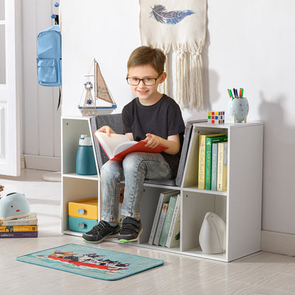Children's Shelf Bookshelf with Seat Bench Children's Bench with 6 Compartments Seat Box with 3 Cushions Toy Chest from 3 Years White+Gray 103 x 30 x 62 cm