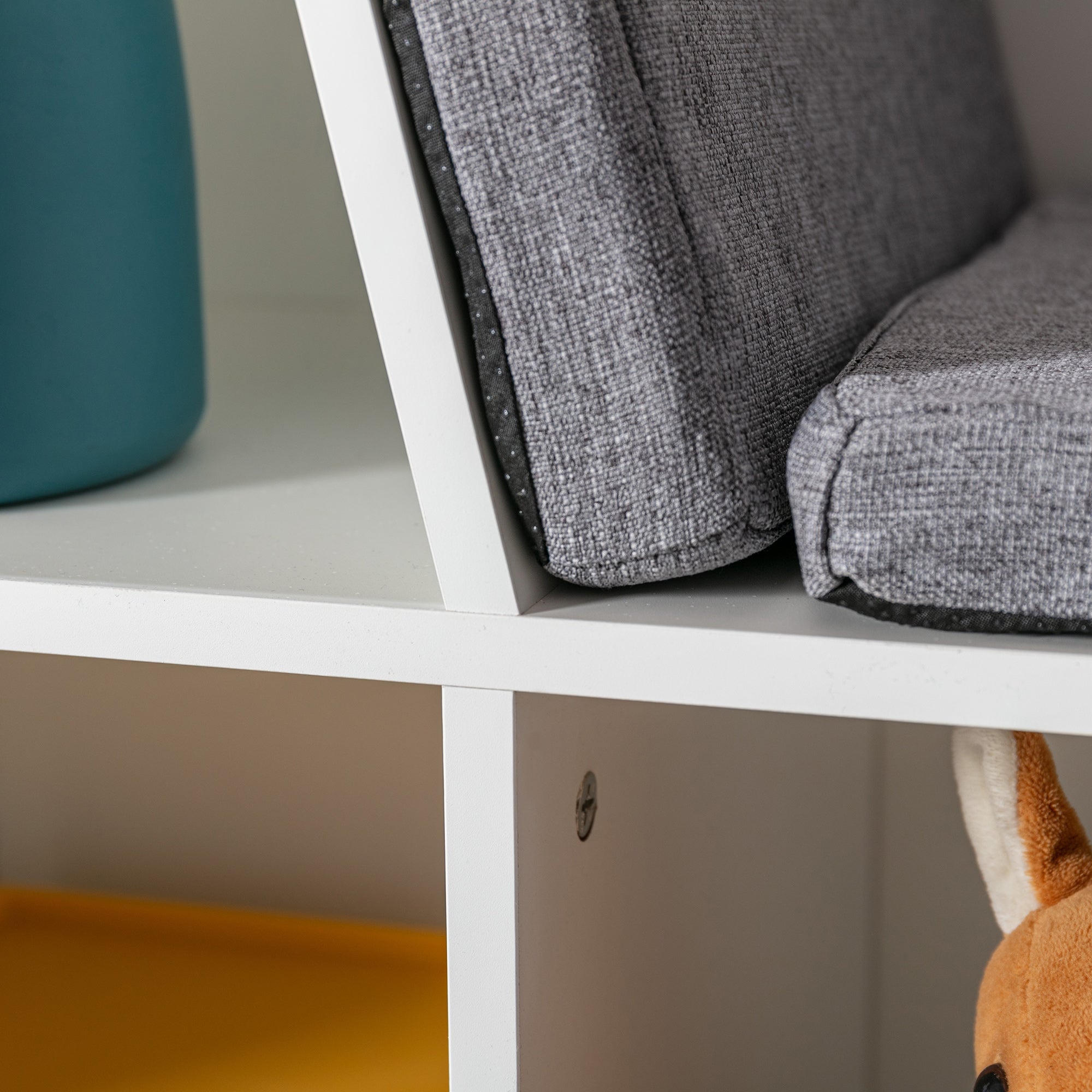 Children's Shelf Bookshelf with Seat Bench Children's Bench with 6 Compartments Seat Box with 3 Cushions Toy Chest from 3 Years White+Gray 103 x 30 x 62 cm