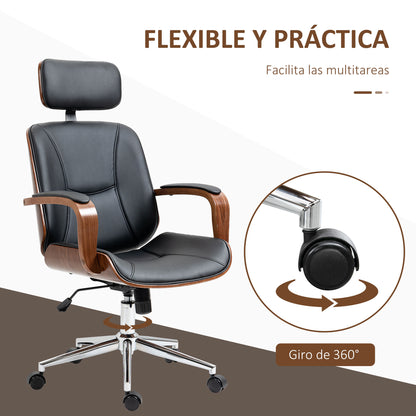 Ergonomic Office Chair Swivel Desk Chair in PU Leather with Removable Headrest Adjustable Height and Tilt Function 63x62x110-120 cm Black