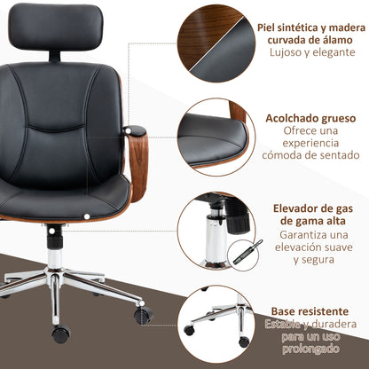 Ergonomic Office Chair Swivel Desk Chair in PU Leather with Removable Headrest Adjustable Height and Tilt Function 63x62x110-120 cm Black