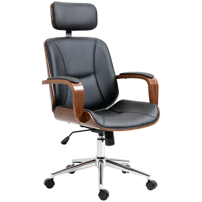 Ergonomic Office Chair Swivel Desk Chair in PU Leather with Removable Headrest Adjustable Height and Tilt Function 63x62x110-120 cm Black