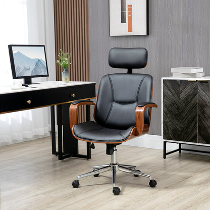 Ergonomic Office Chair Swivel Desk Chair in PU Leather with Removable Headrest Adjustable Height and Tilt Function 63x62x110-120 cm Black