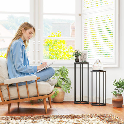 2-Pack Hexagon Metal Plant Stands, 75/60 cm (29.5"/23.6") — Indoor & Outdoor Black