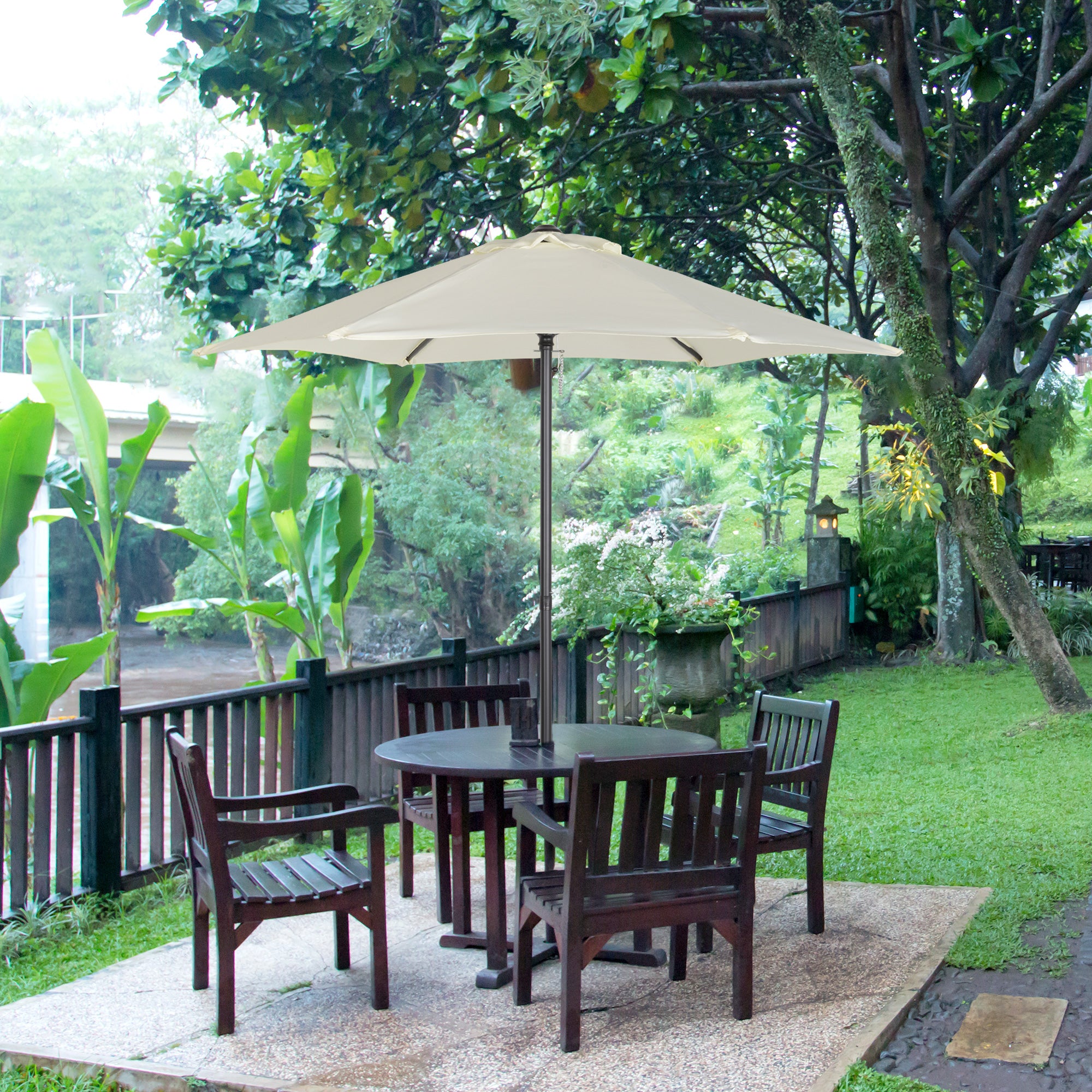 Outdoor Terrace Umbrella Ø2x2 m Patio Umbrella with Ventilated Roof and Detachable Aluminum Pole Garden Umbrella Patio Beige