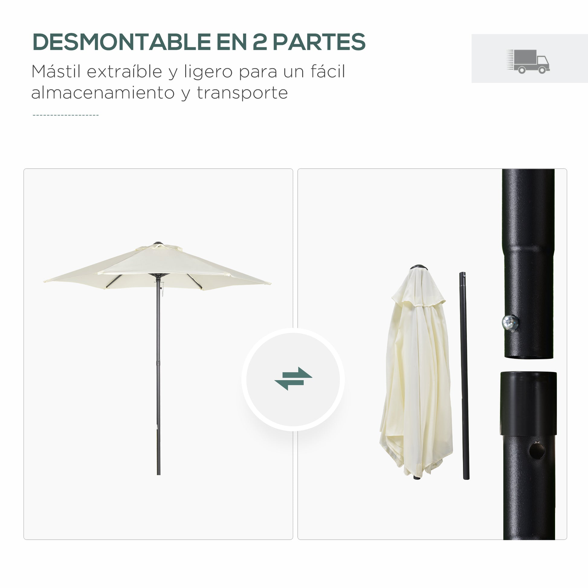 Outdoor Terrace Umbrella Ø2x2 m Patio Umbrella with Ventilated Roof and Detachable Aluminum Pole Garden Umbrella Patio Beige