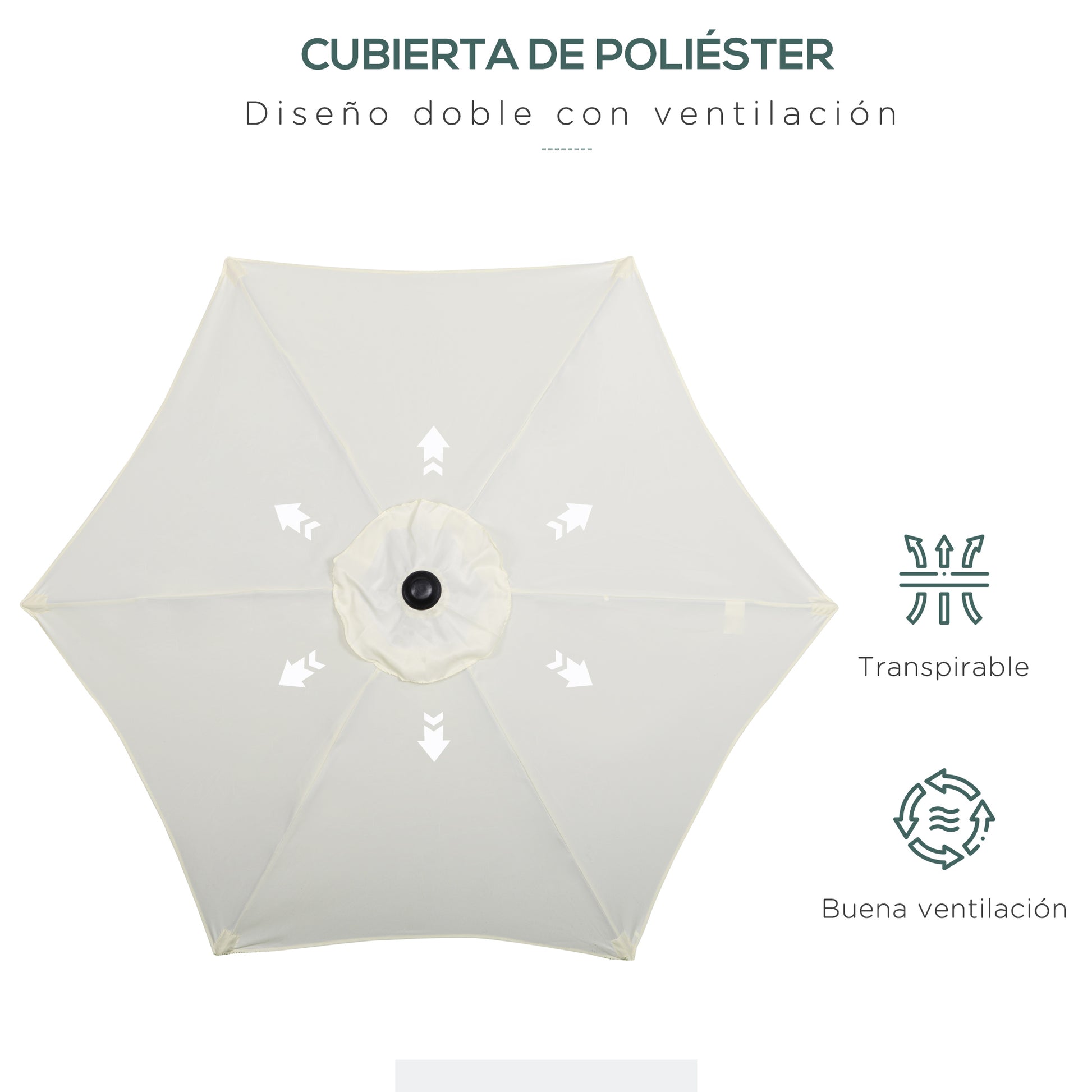 Outdoor Terrace Umbrella Ø2x2 m Patio Umbrella with Ventilated Roof and Detachable Aluminum Pole Garden Umbrella Patio Beige