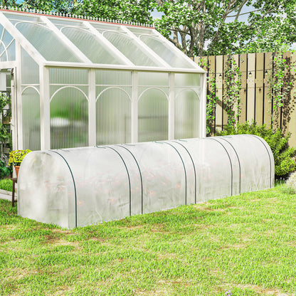 Polytunnel Greenhouse with Roll-Up Zipper Door, Steel Frame — 395 x 100 x 80 cm for Tomatoes & Vegetables (White)