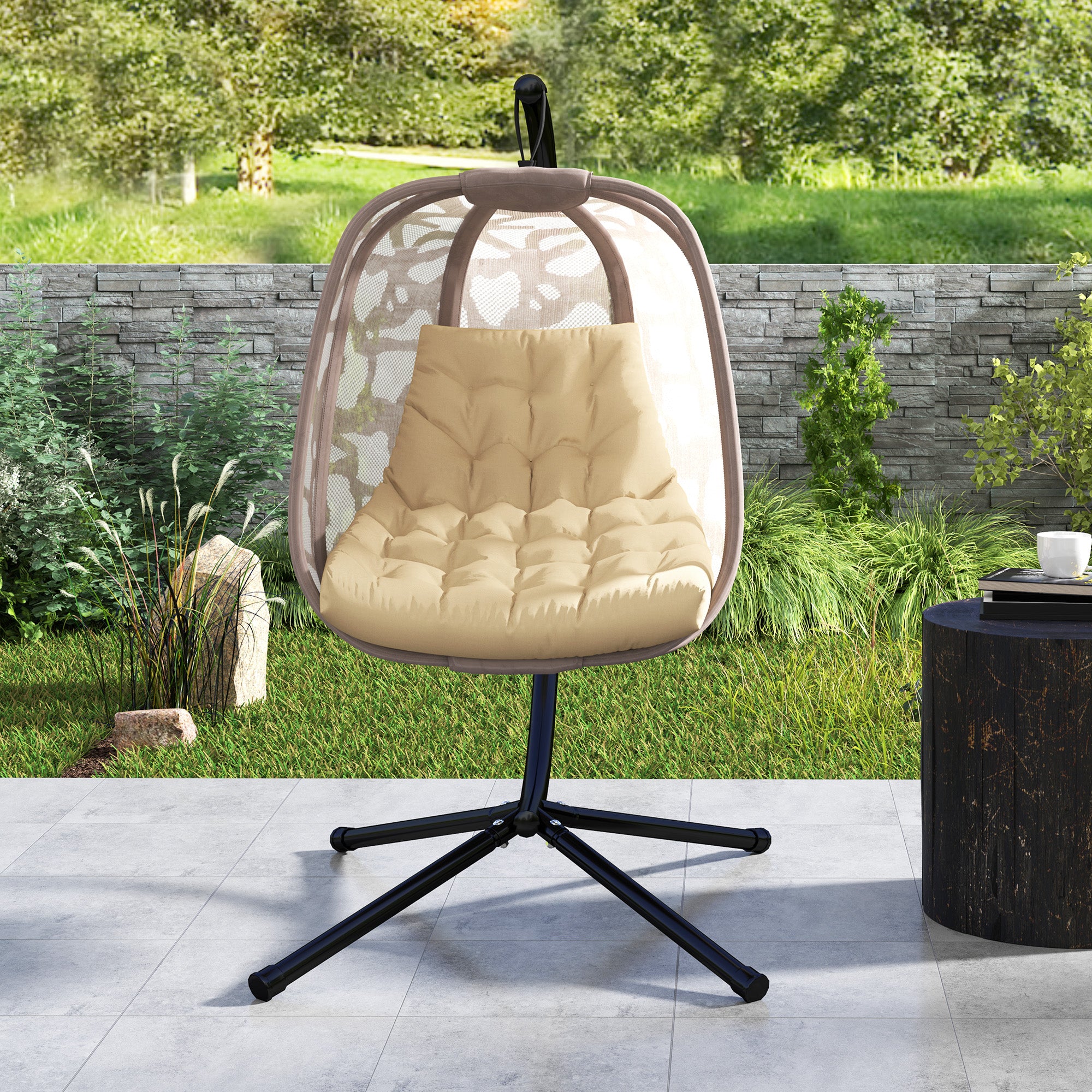 Seat Cushion, 120x100 cm Chair Cushion with Backrest, 8cm Thick Seat Cushion, Water-Resistant Seat Pad for Rocking Chairs and Hanging Baskets, Beige