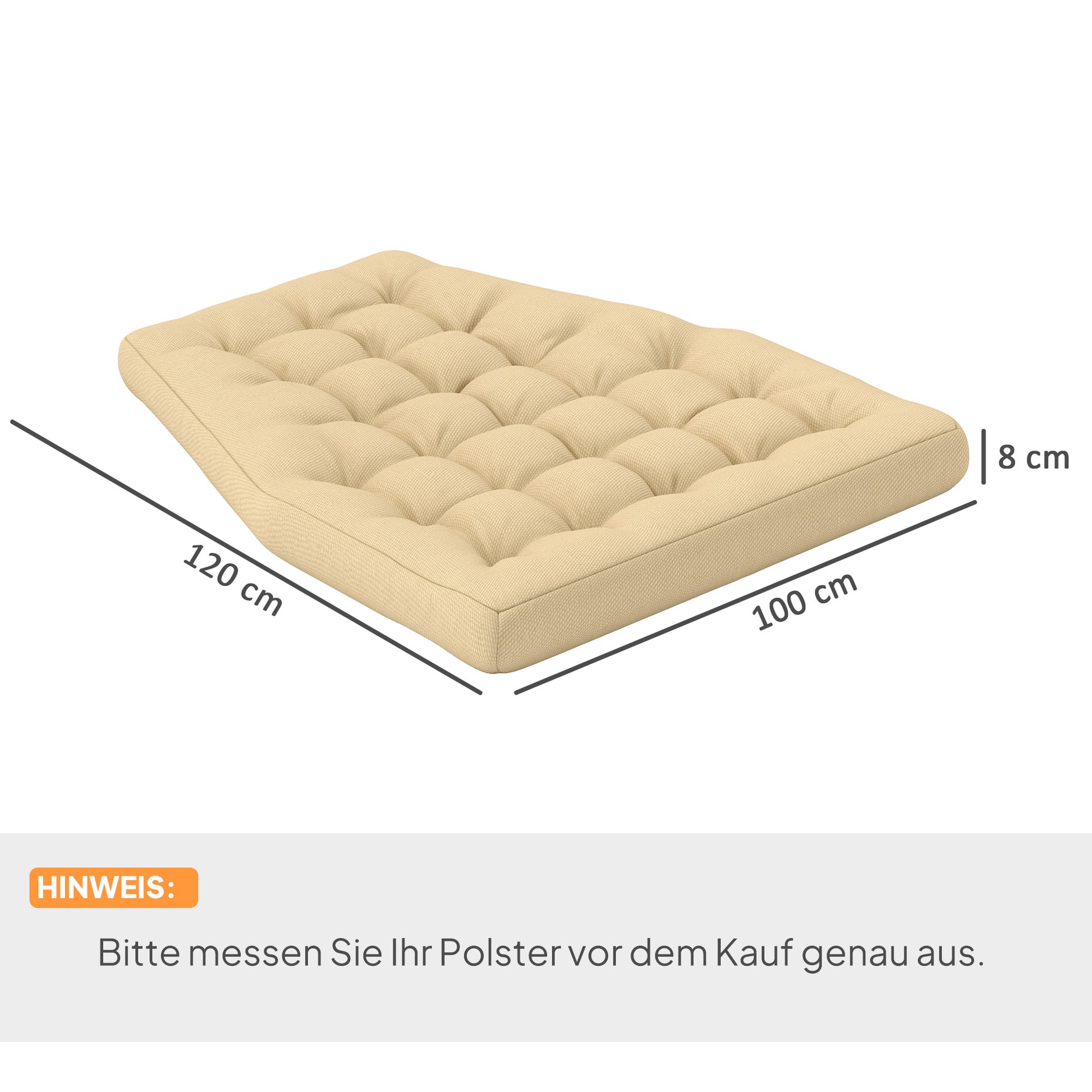 Seat Cushion, 120x100 cm Chair Cushion with Backrest, 8cm Thick Seat Cushion, Water-Resistant Seat Pad for Rocking Chairs and Hanging Baskets, Beige