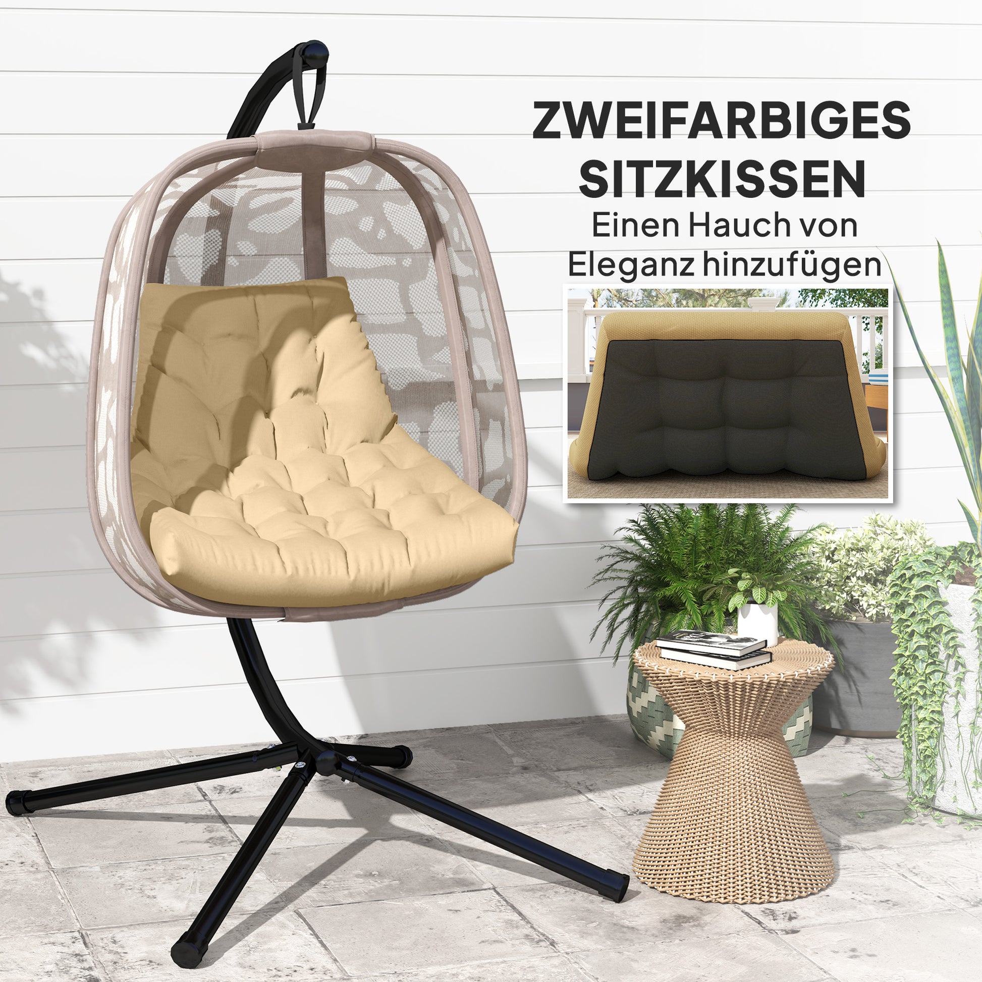 Seat Cushion, 120x100 cm Chair Cushion with Backrest, 8cm Thick Seat Cushion, Water-Resistant Seat Pad for Rocking Chairs and Hanging Baskets, Beige