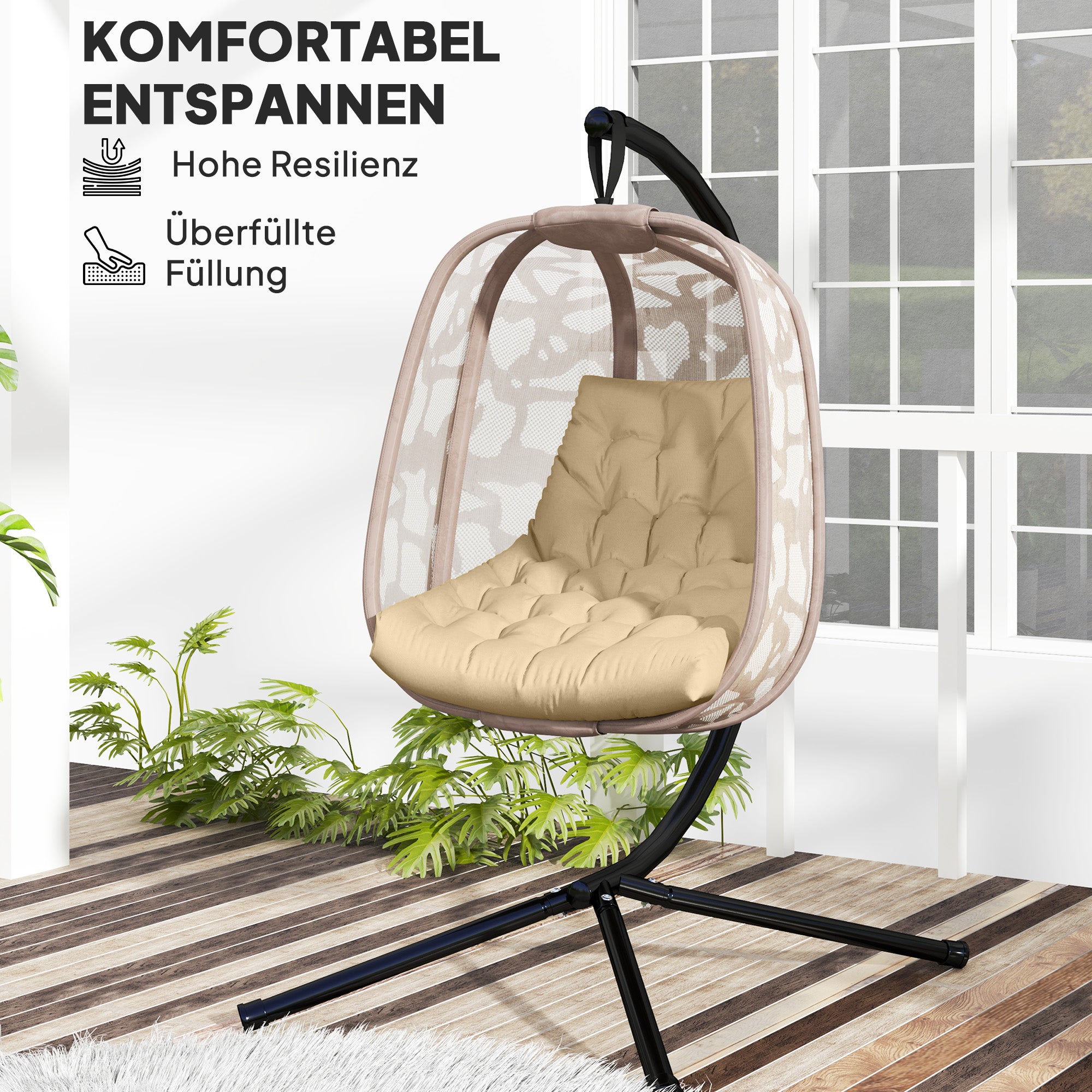 Seat Cushion, 120x100 cm Chair Cushion with Backrest, 8cm Thick Seat Cushion, Water-Resistant Seat Pad for Rocking Chairs and Hanging Baskets, Beige
