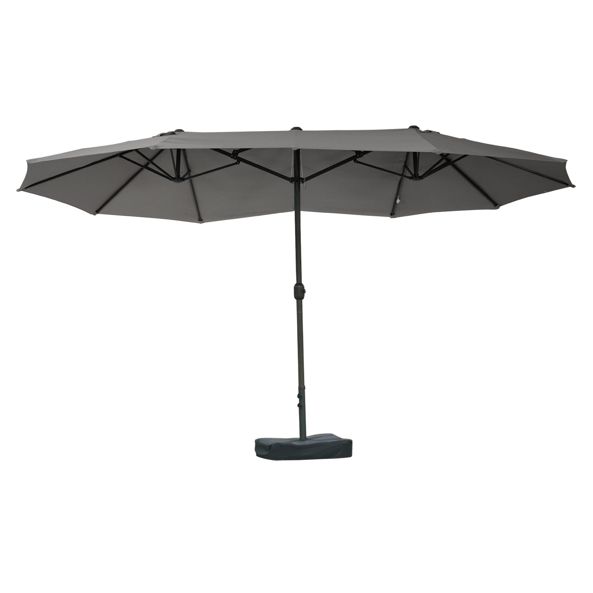 Double Sun Shade 455 x 265 cm, UV Protection Sunshade with Hand Crank, Stand, Balcony Umbrella Beach Umbrella Windproof Crank Umbrella Sun Protection for Beach Balcony Garden, Dark Gray