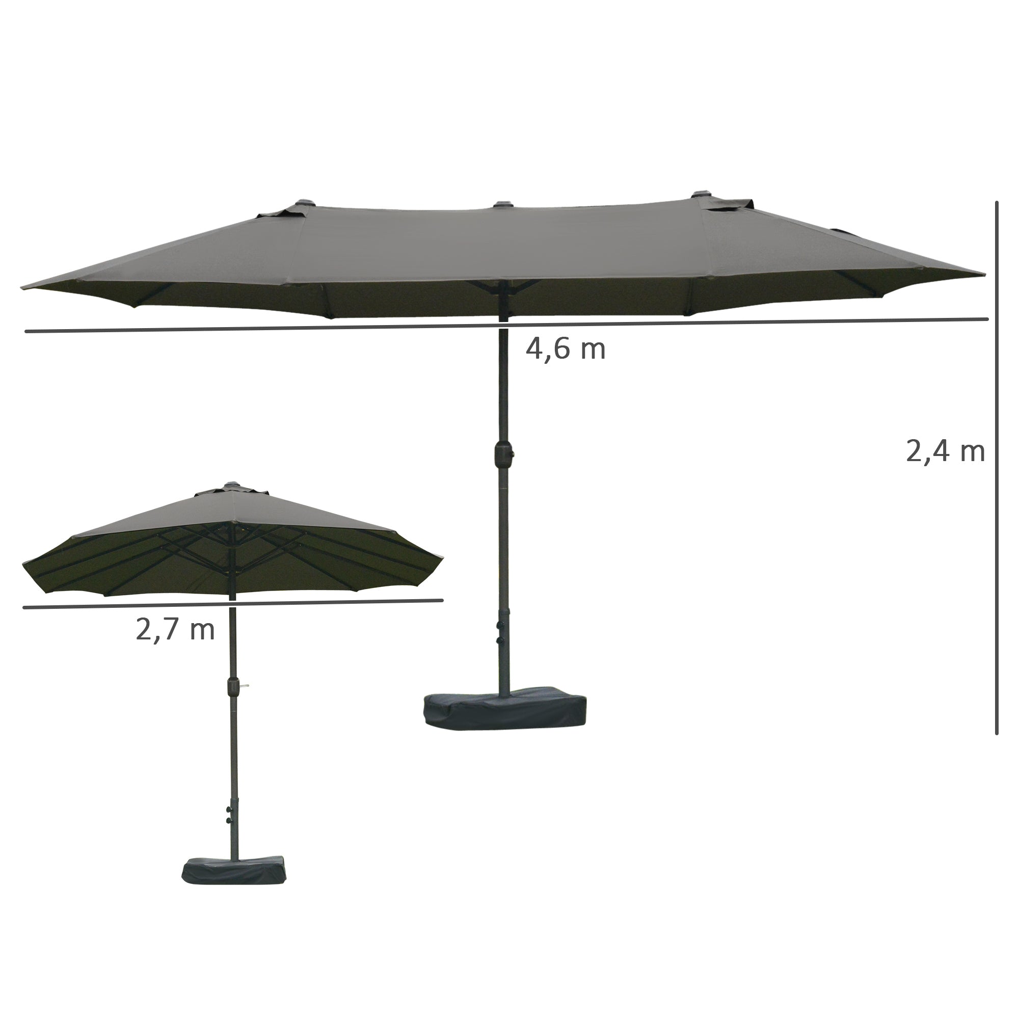 Double Sun Shade 455 x 265 cm, UV Protection Sunshade with Hand Crank, Stand, Balcony Umbrella Beach Umbrella Windproof Crank Umbrella Sun Protection for Beach Balcony Garden, Dark Gray