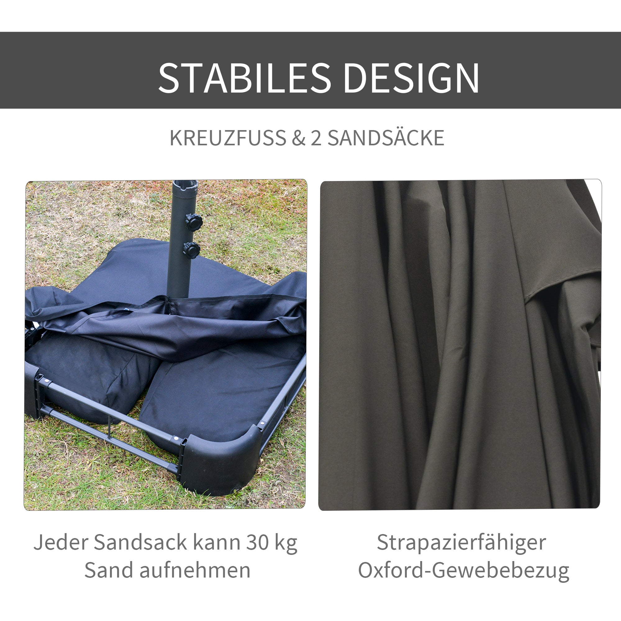 Double Sun Shade 455 x 265 cm, UV Protection Sunshade with Hand Crank, Stand, Balcony Umbrella Beach Umbrella Windproof Crank Umbrella Sun Protection for Beach Balcony Garden, Dark Gray