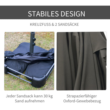 Double Sun Shade 455 x 265 cm, UV Protection Sunshade with Hand Crank, Stand, Balcony Umbrella Beach Umbrella Windproof Crank Umbrella Sun Protection for Beach Balcony Garden, Dark Gray
