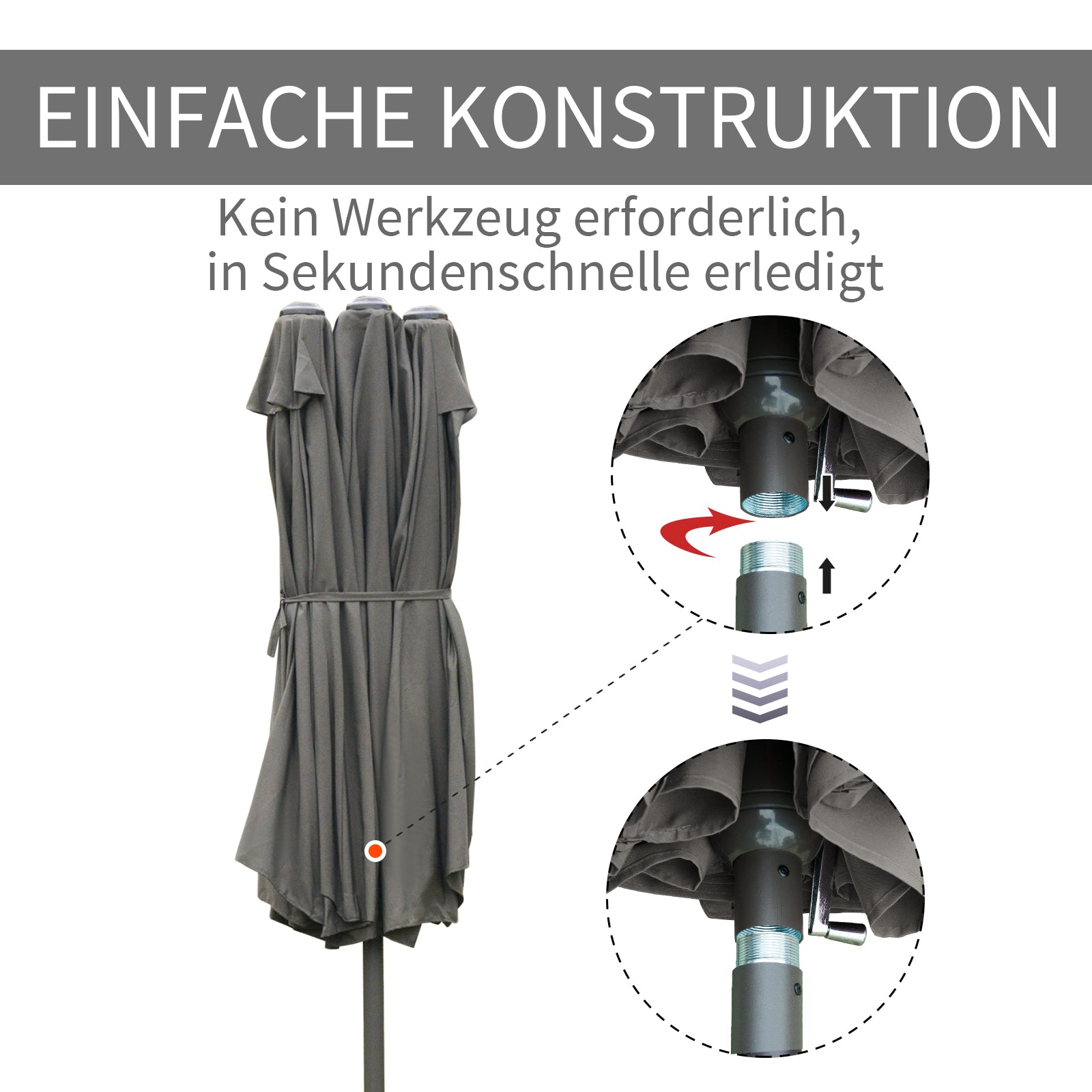 Double Sun Shade 455 x 265 cm, UV Protection Sunshade with Hand Crank, Stand, Balcony Umbrella Beach Umbrella Windproof Crank Umbrella Sun Protection for Beach Balcony Garden, Dark Gray