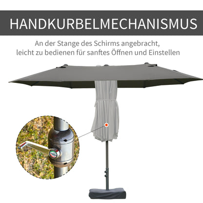 Double Sun Shade 455 x 265 cm, UV Protection Sunshade with Hand Crank, Stand, Balcony Umbrella Beach Umbrella Windproof Crank Umbrella Sun Protection for Beach Balcony Garden, Dark Gray