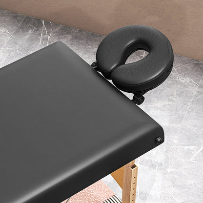 Mobile Massage Table 2 Zones Foldable Massage Bed Height Adjustable Massage Table 70 cm Wide with Headrest, Wooden Legs Massage Couch Cosmetology Bed Black