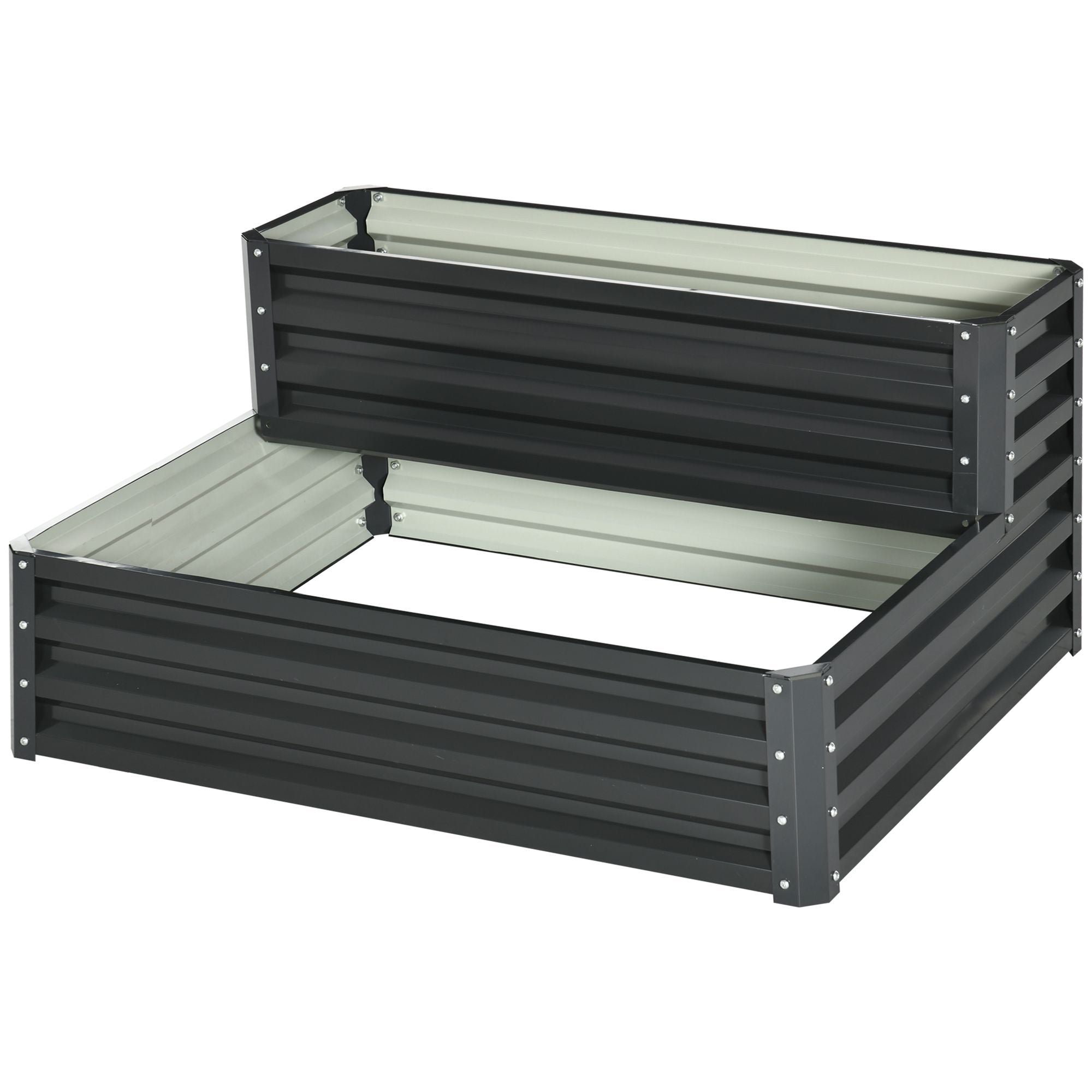 2-Tier Urban Garden Planter Outdoor Steel Planting Box with Stair Design for Growing Medicinal Plants Herbs Flowers for Terrace Garden 120x101x58 cm Dark Gray