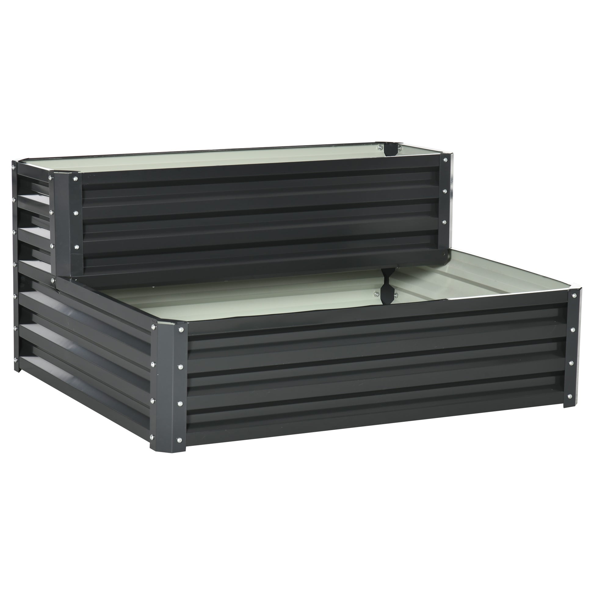 2-Tier Urban Garden Planter Outdoor Steel Planting Box with Stair Design for Growing Medicinal Plants Herbs Flowers for Terrace Garden 120x101x58 cm Dark Gray