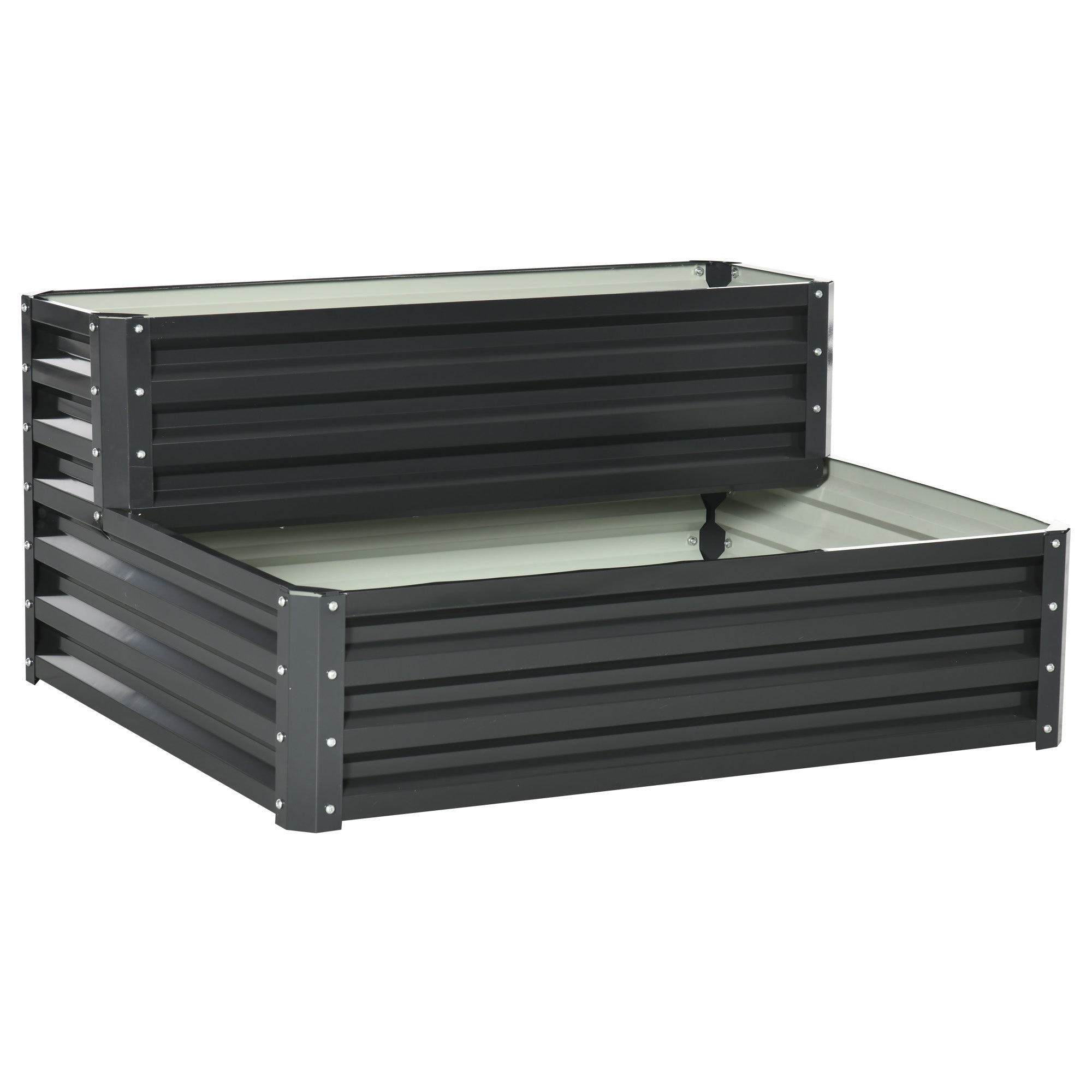 2-Tier Urban Garden Planter Outdoor Steel Planting Box with Stair Design for Growing Medicinal Plants Herbs Flowers for Terrace Garden 120x101x58 cm Dark Gray