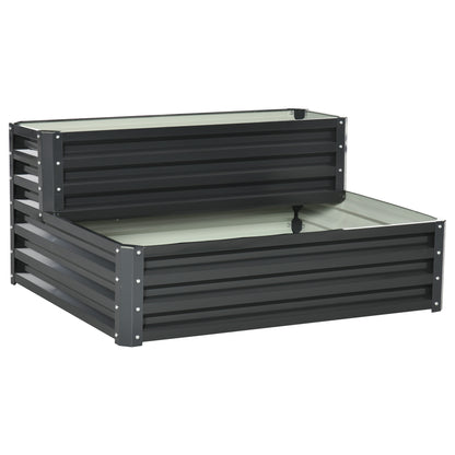 2-Tier Urban Garden Planter Outdoor Steel Planting Box with Stair Design for Growing Medicinal Plants Herbs Flowers for Terrace Garden 120x101x58 cm Dark Gray