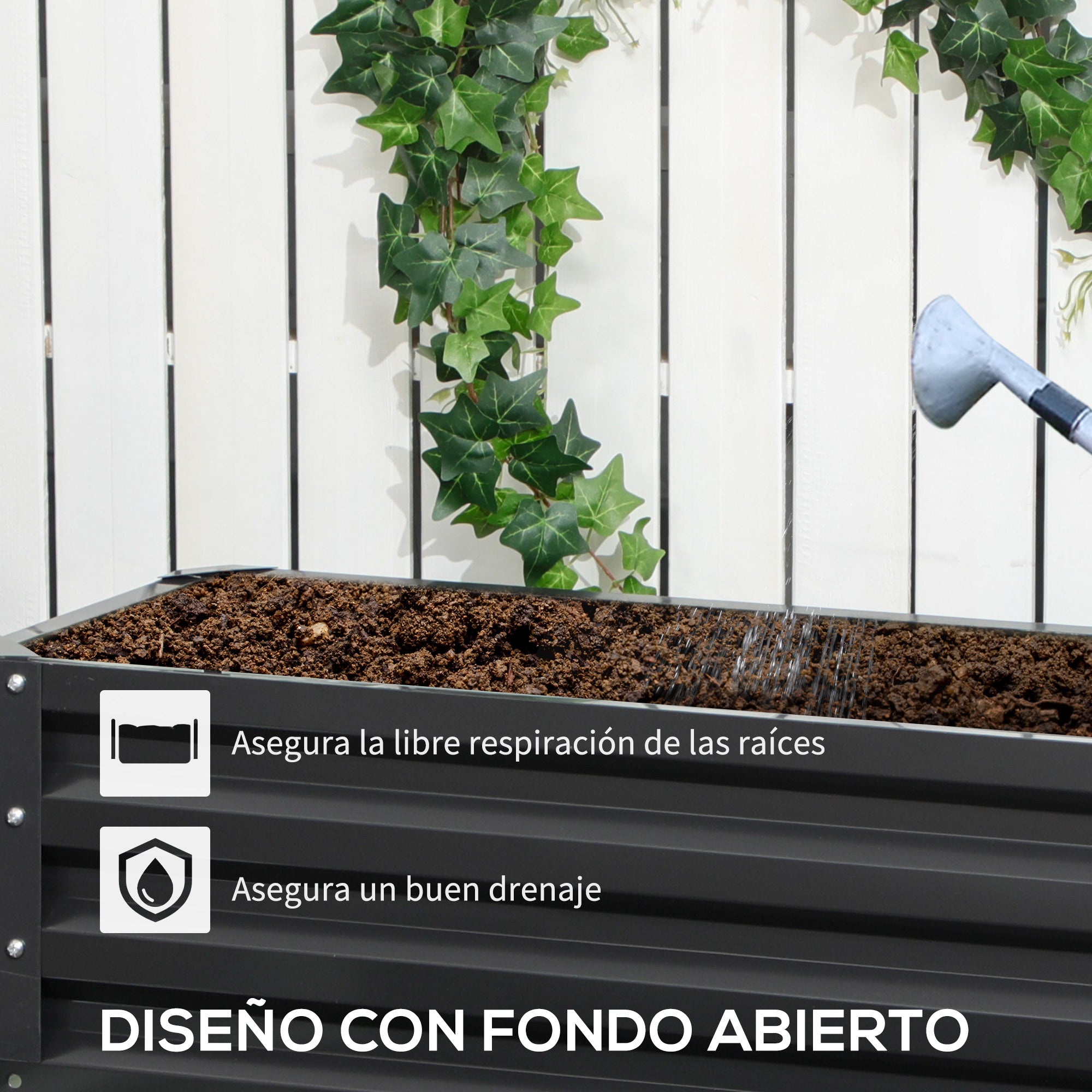 2-Tier Urban Garden Planter Outdoor Steel Planting Box with Stair Design for Growing Medicinal Plants Herbs Flowers for Terrace Garden 120x101x58 cm Dark Gray