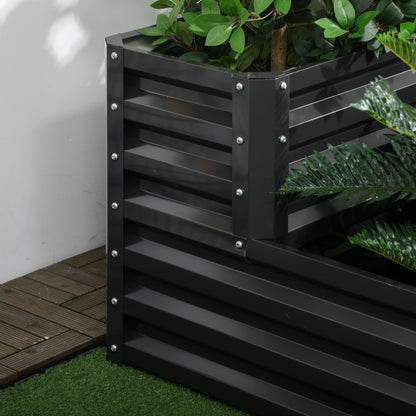 2-Tier Urban Garden Planter Outdoor Steel Planting Box with Stair Design for Growing Medicinal Plants Herbs Flowers for Terrace Garden 120x101x58 cm Dark Gray
