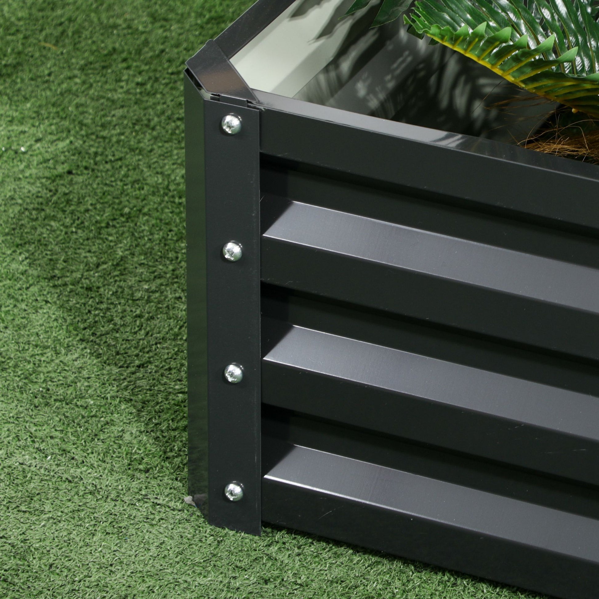 2-Tier Urban Garden Planter Outdoor Steel Planting Box with Stair Design for Growing Medicinal Plants Herbs Flowers for Terrace Garden 120x101x58 cm Dark Gray