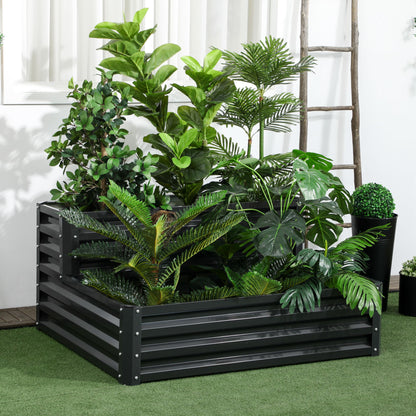 2-Tier Urban Garden Planter Outdoor Steel Planting Box with Stair Design for Growing Medicinal Plants Herbs Flowers for Terrace Garden 120x101x58 cm Dark Gray