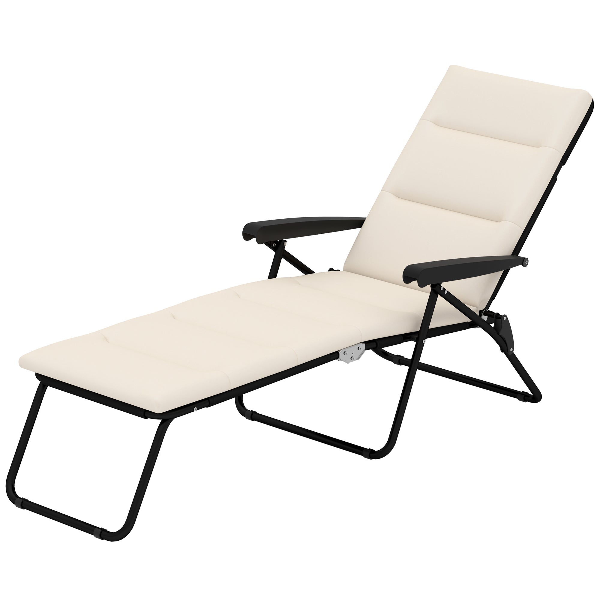 Foldable Sun Lounger Reclining 6 Positions High Comfort with Mattress + Armrests Steel Polyester Cream