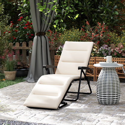 Foldable Sun Lounger Reclining 6 Positions High Comfort with Mattress + Armrests Steel Polyester Cream