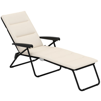 Foldable Sun Lounger Reclining 6 Positions High Comfort with Mattress + Armrests Steel Polyester Cream