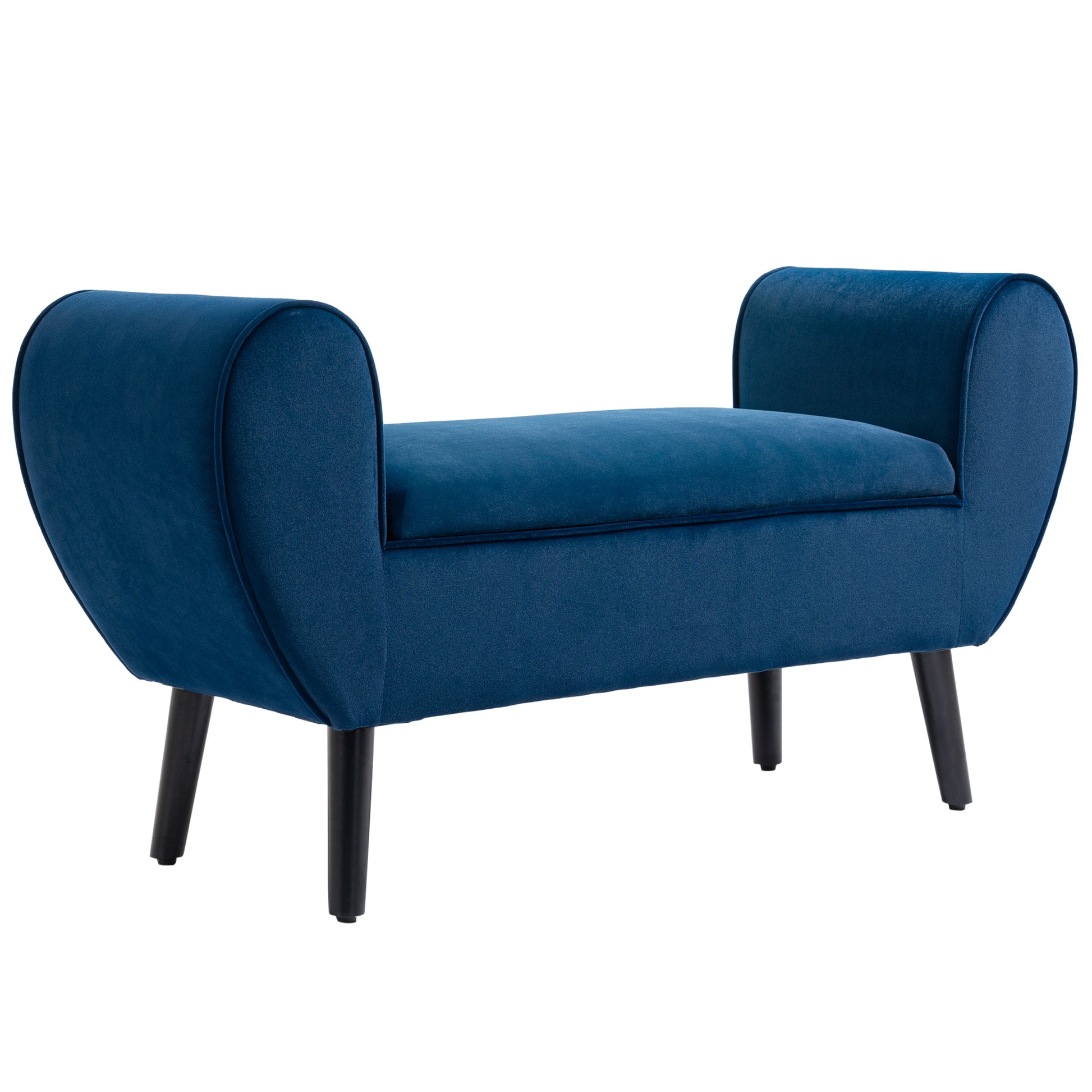 Upholstered Storage Bench for Bedroom and Entryway, End-of-Bed Bench in Velvet Fabric with Armrests, 118x42x66cm, Blue